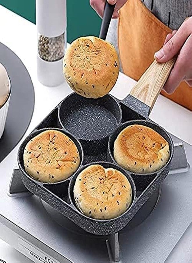 Glitzn 4 Hole Non Stick Egg Frying pan with Detachable Wooden Handle,Multi Purpose Frying pan for Omelet uttapam idli Burger Poached Egg Kitchen Breakfast (1 pcs/Multicolor) - Image 4